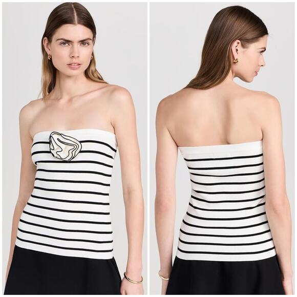 English Factory Women's Striped Tube Top Rosette Flower Size Small Cream Black - Picture 1 of 7